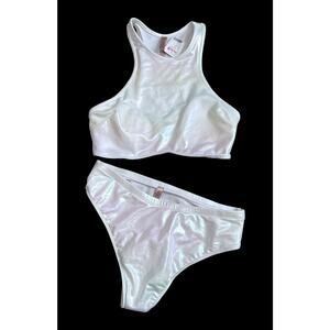 BOZZOLO Womens Size Large Metallic White 2 Piece Bikini Swim Suit NWOT